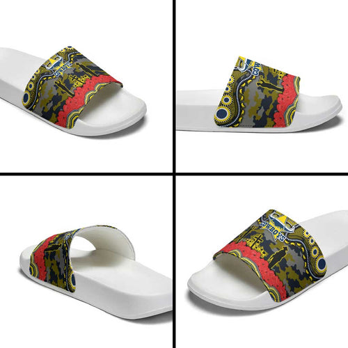 ANZAC Day North Queensland Cowboys Slide Sandals Military Memorial Aboriginal Indigenous Art