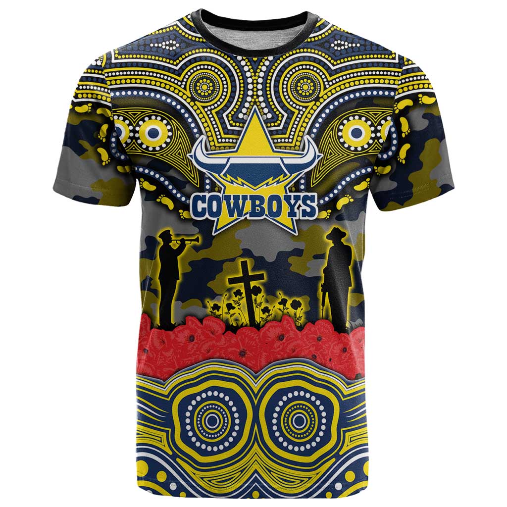 ANZAC Day North Queensland Cowboys T Shirt Military Memorial Aboriginal Indigenous Art