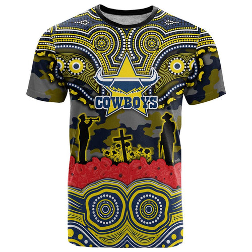 ANZAC Day North Queensland Cowboys T Shirt Military Memorial Aboriginal Indigenous Art