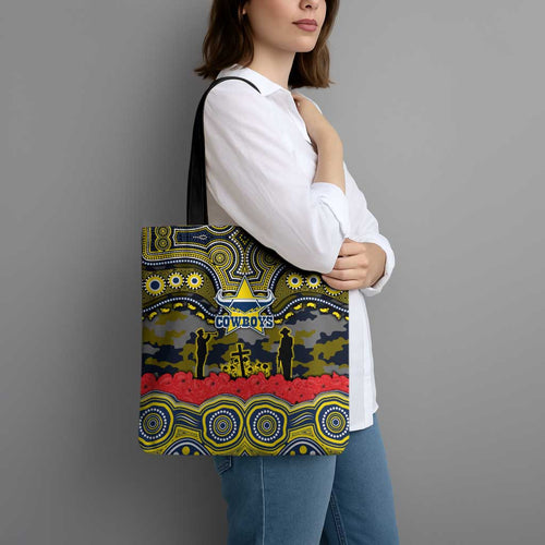 ANZAC Day North Queensland Cowboys Tote Bag Military Memorial Aboriginal Indigenous Art