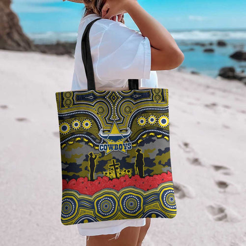 ANZAC Day North Queensland Cowboys Tote Bag Military Memorial Aboriginal Indigenous Art