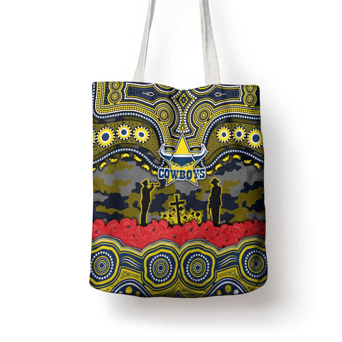 ANZAC Day North Queensland Cowboys Tote Bag Military Memorial Aboriginal Indigenous Art