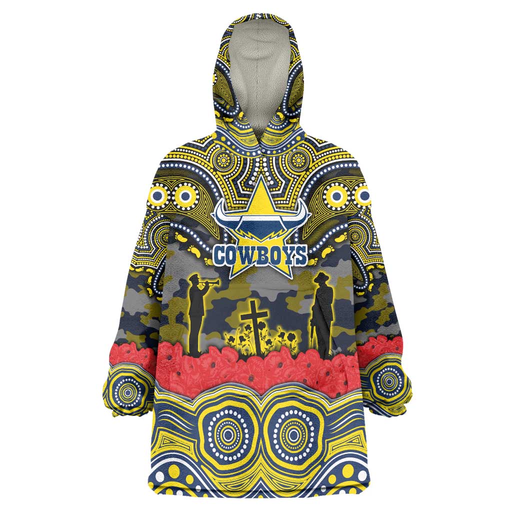 ANZAC Day North Queensland Cowboys Wearable Blanket Hoodie Military Memorial Aboriginal Indigenous Art