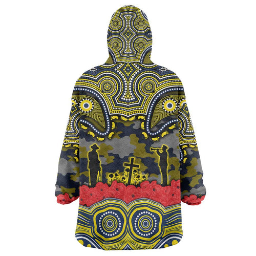 ANZAC Day North Queensland Cowboys Wearable Blanket Hoodie Military Memorial Aboriginal Indigenous Art