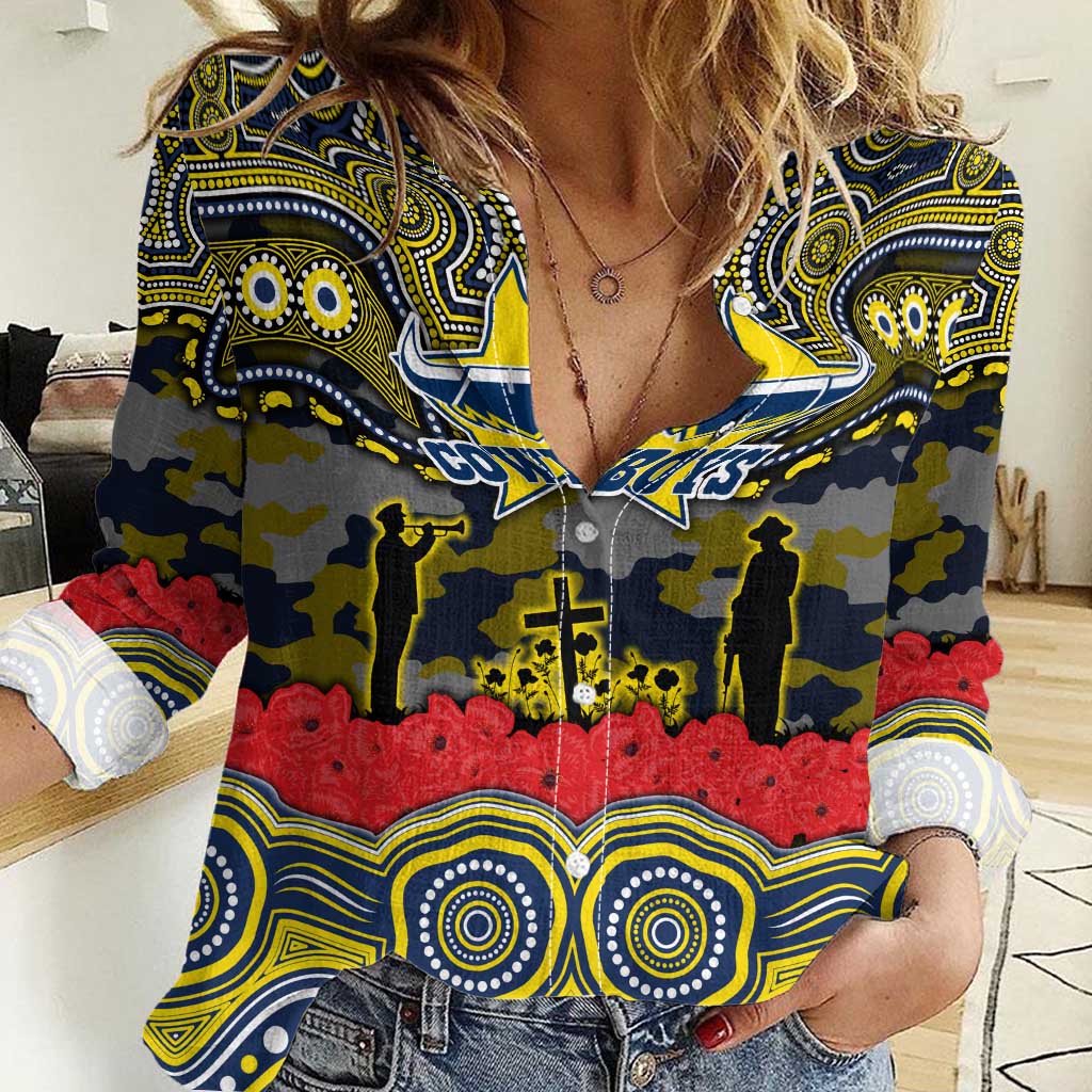 ANZAC Day North Queensland Cowboys Women Casual Shirt Military Memorial Aboriginal Indigenous Art