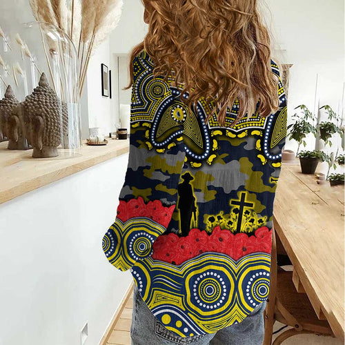 ANZAC Day North Queensland Cowboys Women Casual Shirt Military Memorial Aboriginal Indigenous Art