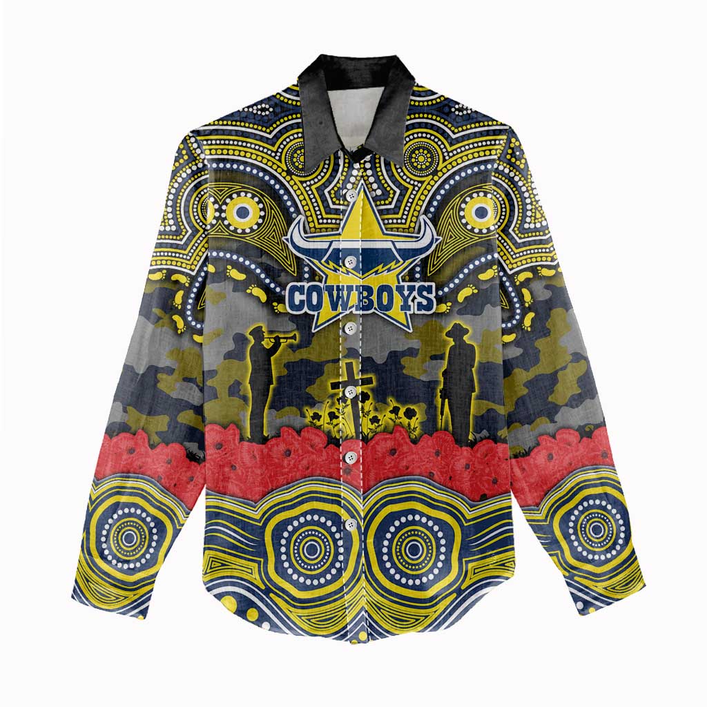 ANZAC Day North Queensland Cowboys Women Casual Shirt Military Memorial Aboriginal Indigenous Art