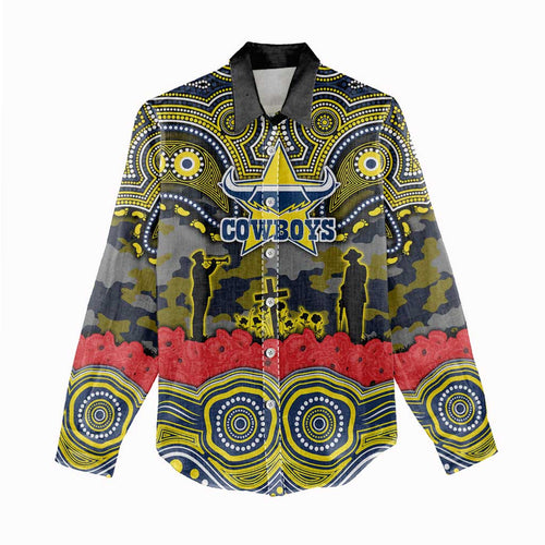ANZAC Day North Queensland Cowboys Women Casual Shirt Military Memorial Aboriginal Indigenous Art