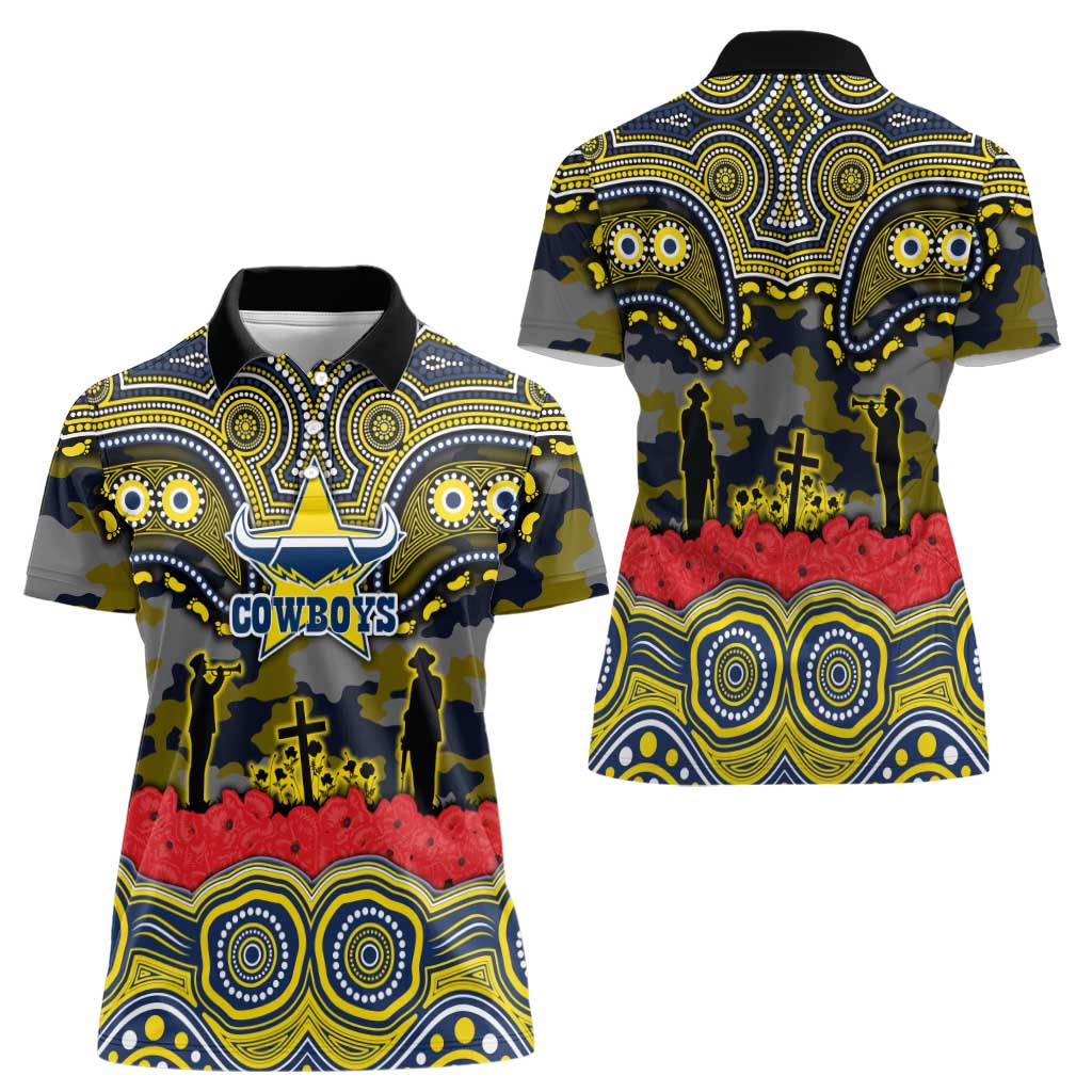 ANZAC Day North Queensland Cowboys Women Polo Shirt Military Memorial Aboriginal Indigenous Art