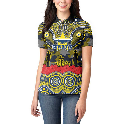 ANZAC Day North Queensland Cowboys Women Polo Shirt Military Memorial Aboriginal Indigenous Art