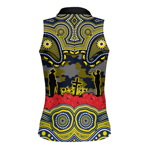 ANZAC Day North Queensland Cowboys Women Sleeveless Polo Shirt Military Memorial Aboriginal Indigenous Art