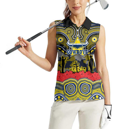 ANZAC Day North Queensland Cowboys Women Sleeveless Polo Shirt Military Memorial Aboriginal Indigenous Art