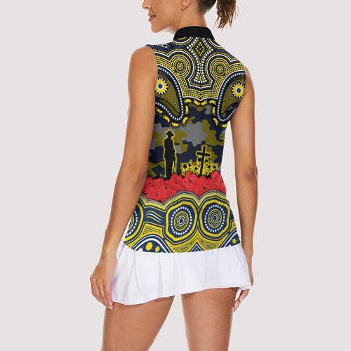 ANZAC Day North Queensland Cowboys Women Sleeveless Polo Shirt Military Memorial Aboriginal Indigenous Art