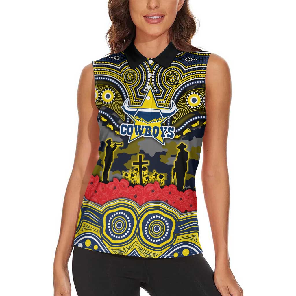 ANZAC Day North Queensland Cowboys Women Sleeveless Polo Shirt Military Memorial Aboriginal Indigenous Art