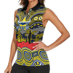 ANZAC Day North Queensland Cowboys Women Sleeveless Polo Shirt Military Memorial Aboriginal Indigenous Art