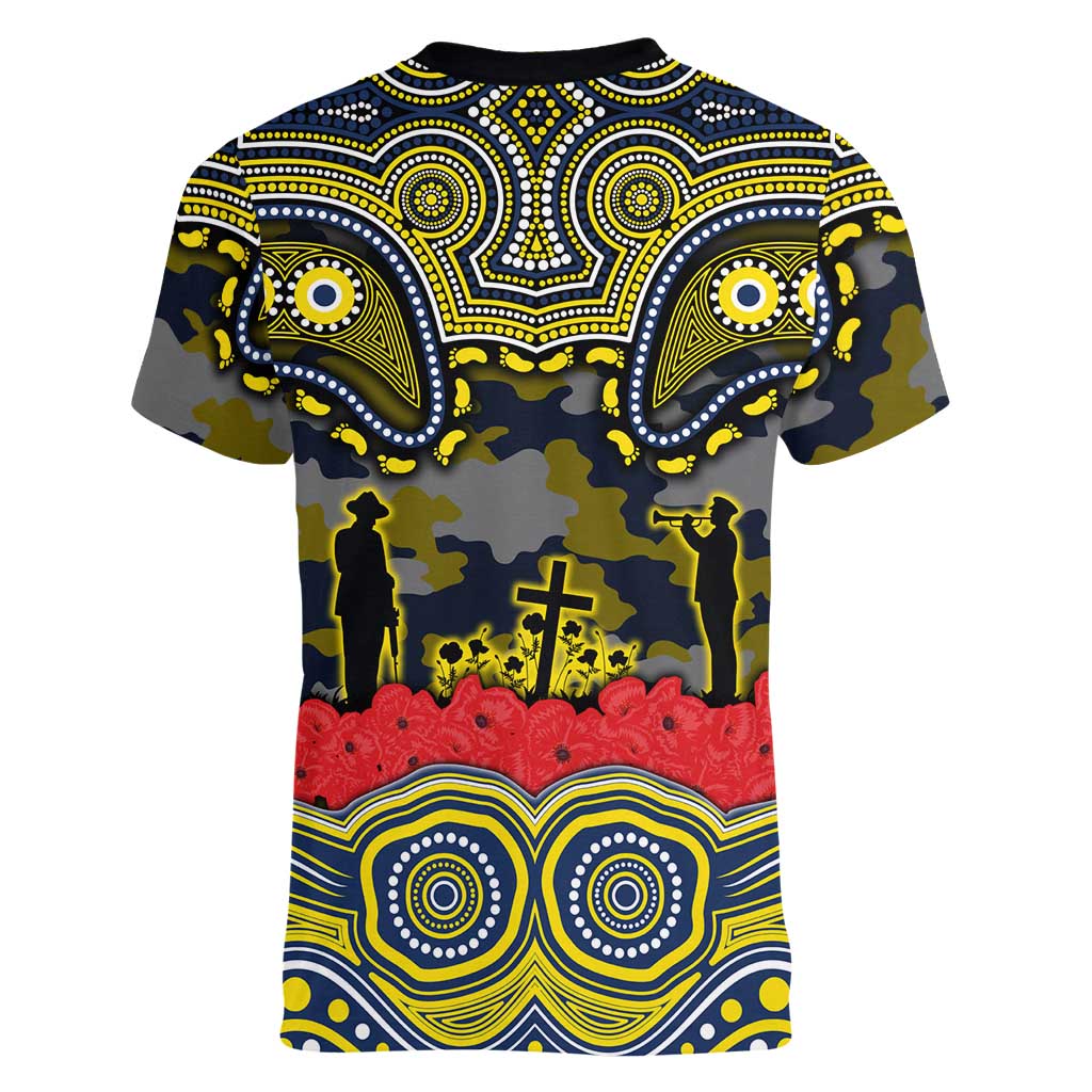 ANZAC Day North Queensland Cowboys Women V-Neck T-Shirt Military Memorial Aboriginal Indigenous Art