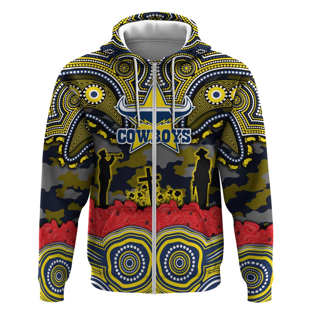 ANZAC Day North Queensland Cowboys Zip Hoodie Military Memorial Aboriginal Indigenous Art