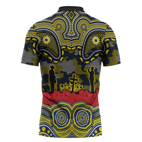 ANZAC Day North Queensland Cowboys Zipper Polo Shirt Military Memorial Aboriginal Indigenous Art