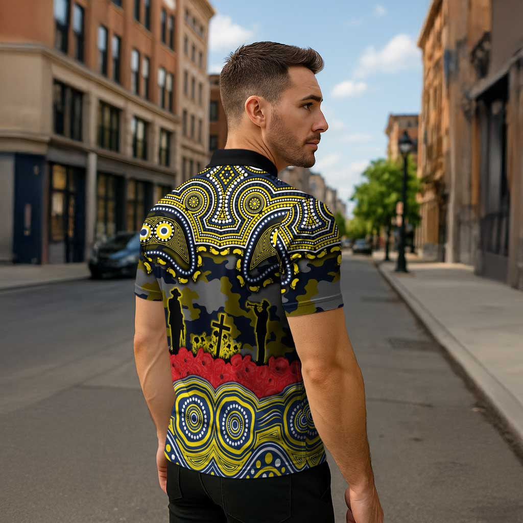 ANZAC Day North Queensland Cowboys Zipper Polo Shirt Military Memorial Aboriginal Indigenous Art