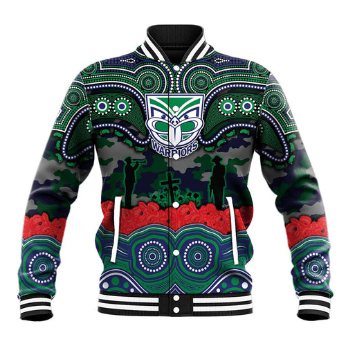ANZAC Day New Zealand Warriors Baseball Jacket Military Memorial Aboriginal Indigenous Art