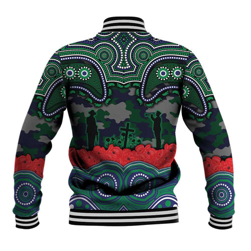 ANZAC Day New Zealand Warriors Baseball Jacket Military Memorial Aboriginal Indigenous Art