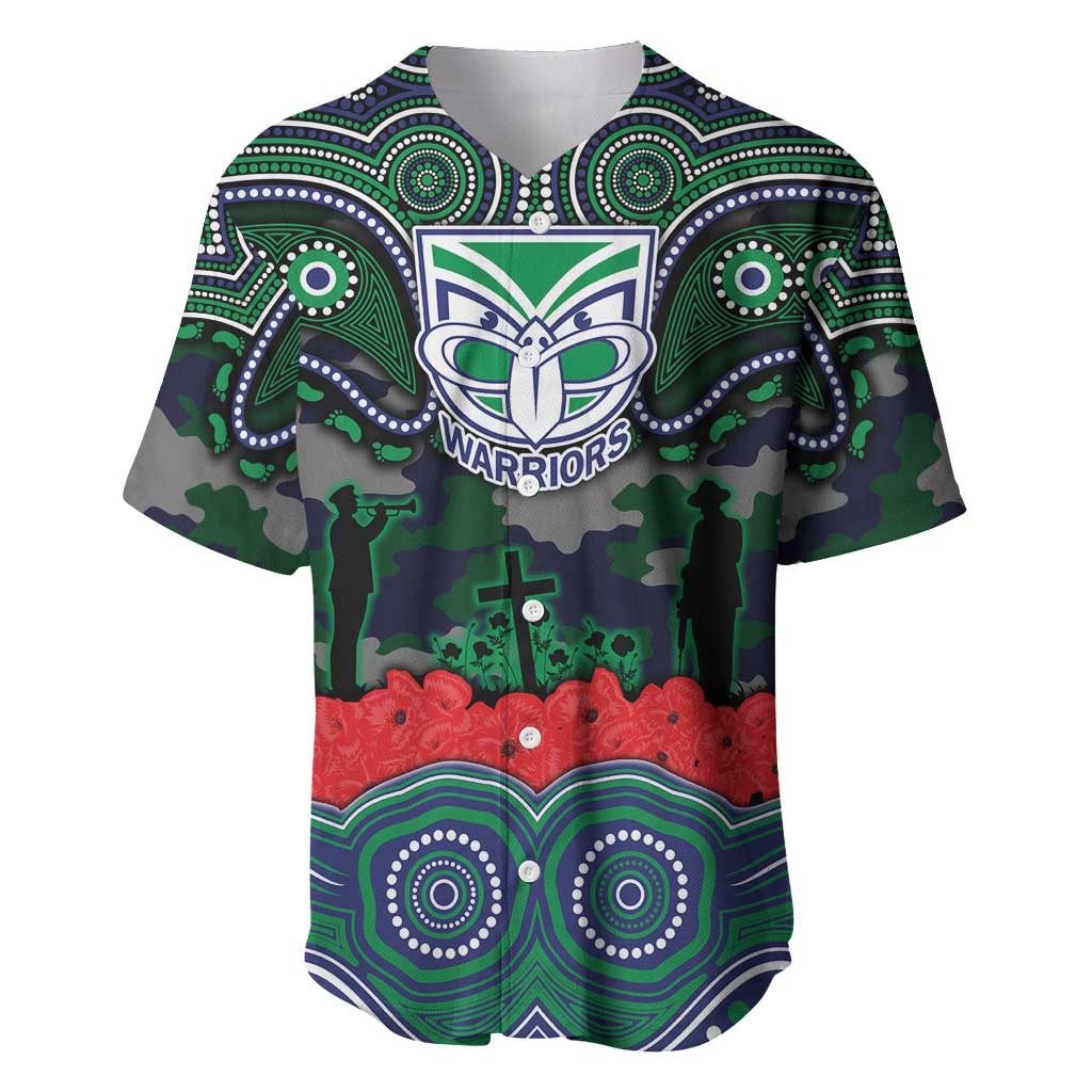 ANZAC Day New Zealand Warriors Baseball Jersey Military Memorial Aboriginal Indigenous Art
