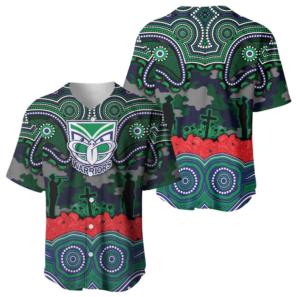 ANZAC Day New Zealand Warriors Baseball Jersey Military Memorial Aboriginal Indigenous Art
