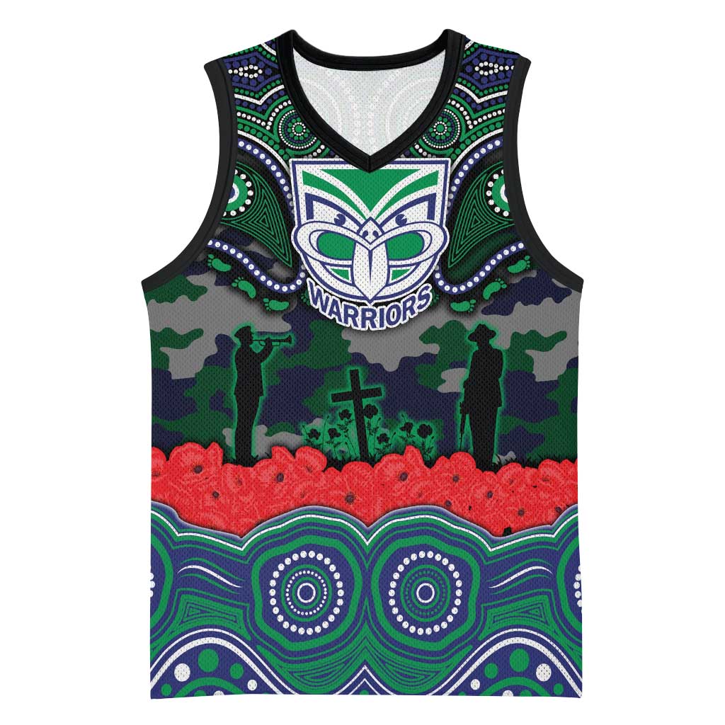 ANZAC Day New Zealand Warriors Basketball Jersey Military Memorial Aboriginal Indigenous Art