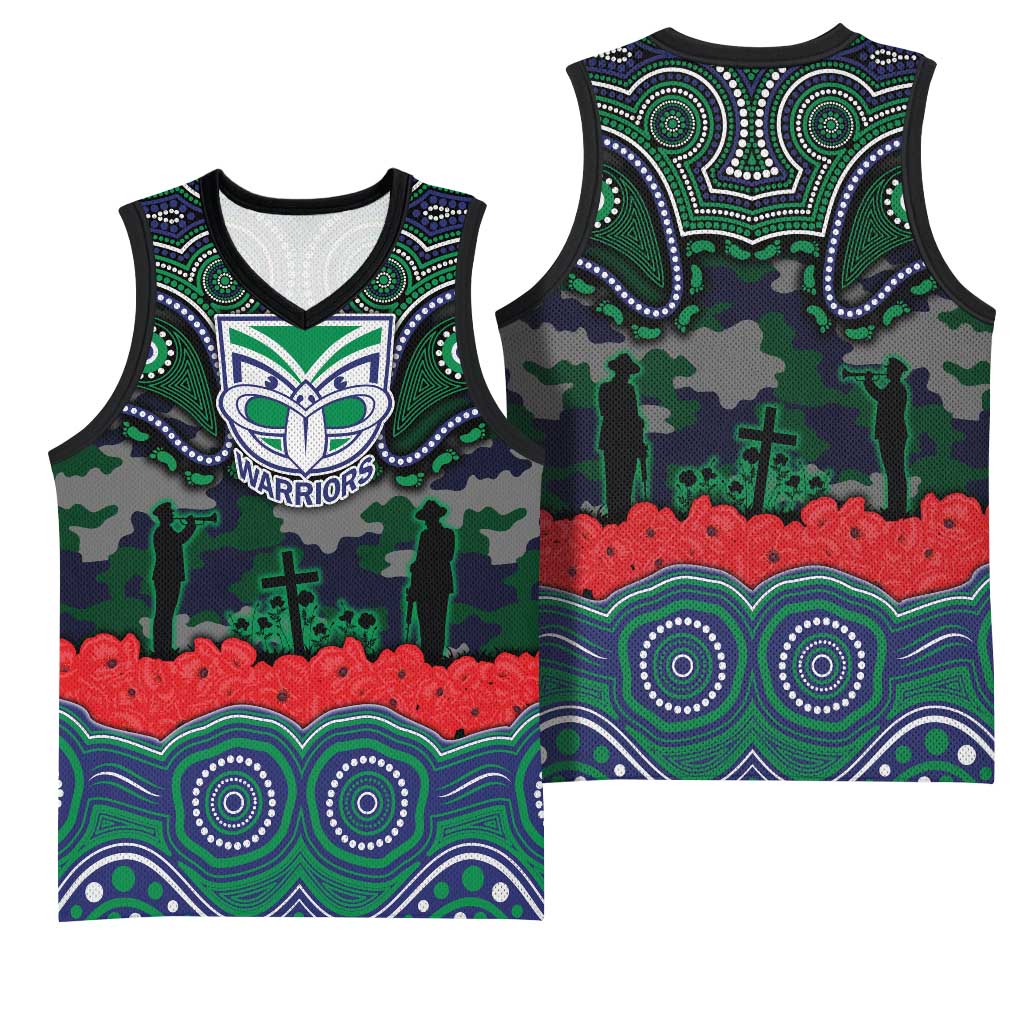 ANZAC Day New Zealand Warriors Basketball Jersey Military Memorial Aboriginal Indigenous Art
