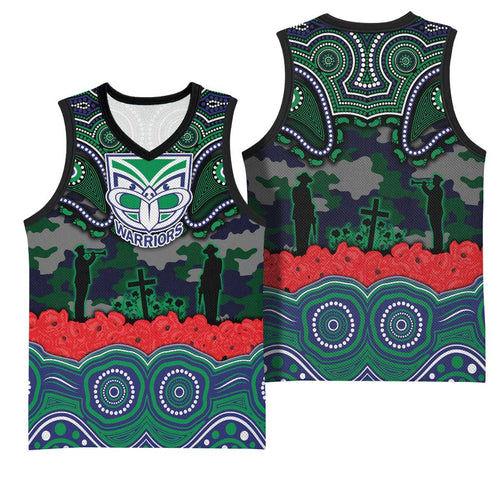 ANZAC Day New Zealand Warriors Basketball Jersey Military Memorial Aboriginal Indigenous Art