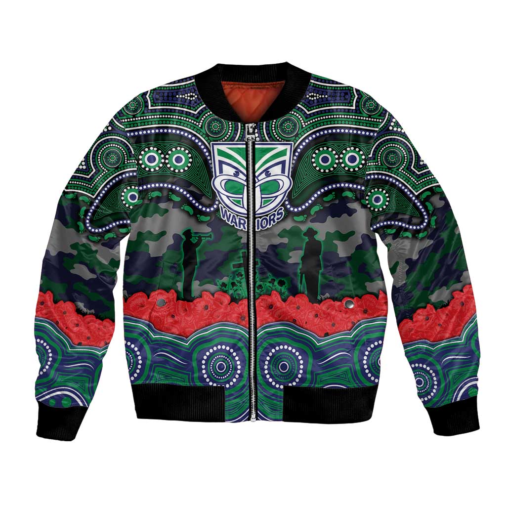 ANZAC Day New Zealand Warriors Bomber Jacket Military Memorial Aboriginal Indigenous Art