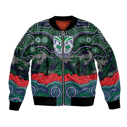 ANZAC Day New Zealand Warriors Bomber Jacket Military Memorial Aboriginal Indigenous Art