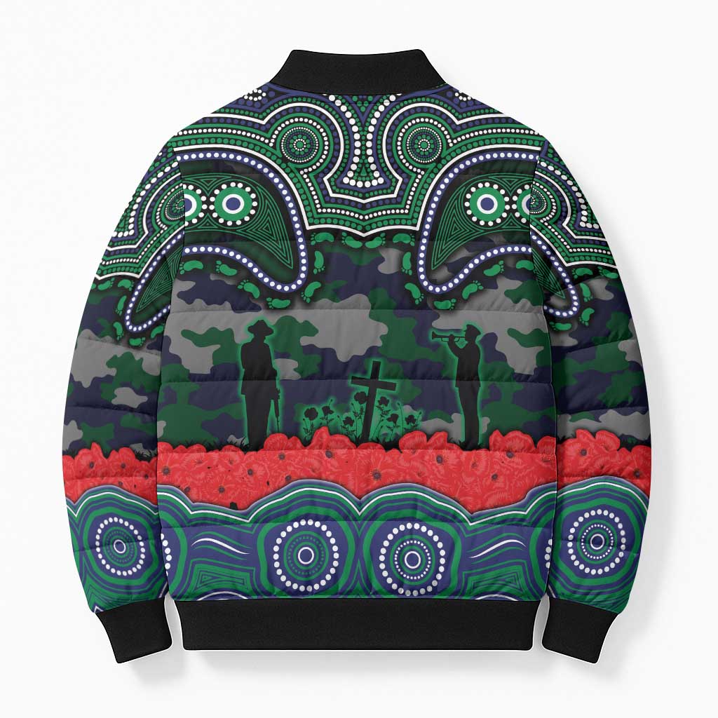 ANZAC Day New Zealand Warriors Bomber Puffer Jacket Military Memorial Aboriginal Indigenous Art