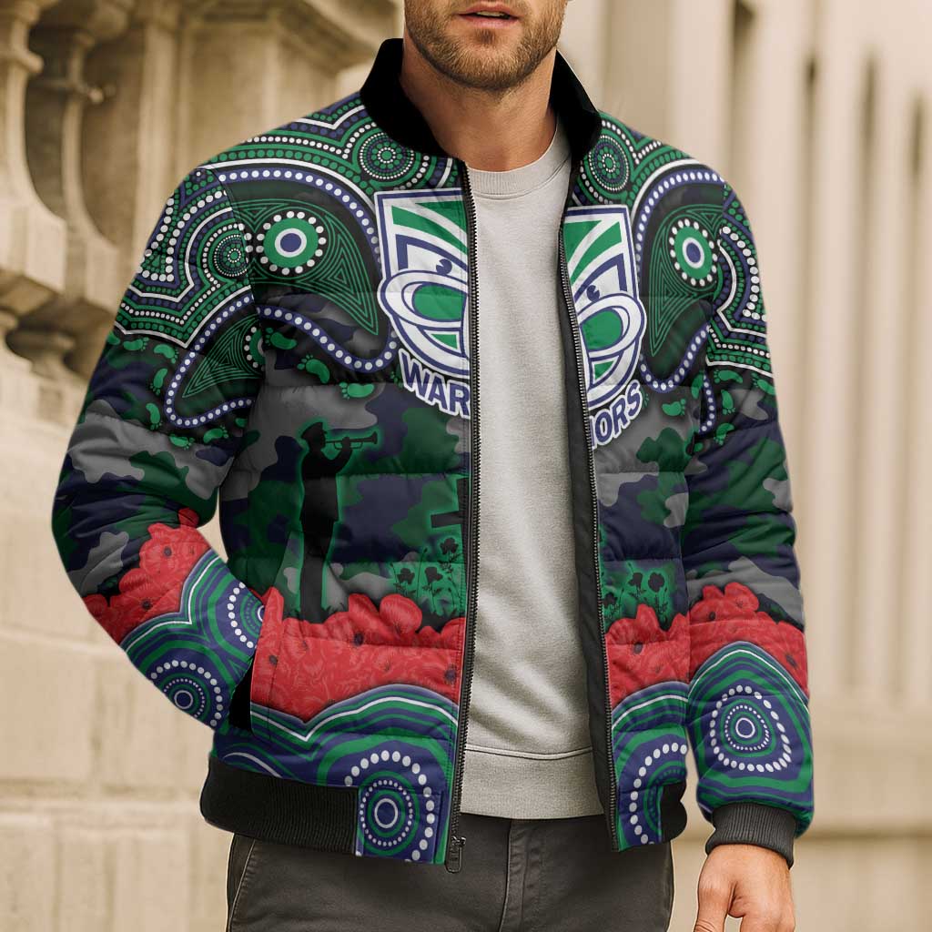 ANZAC Day New Zealand Warriors Bomber Puffer Jacket Military Memorial Aboriginal Indigenous Art