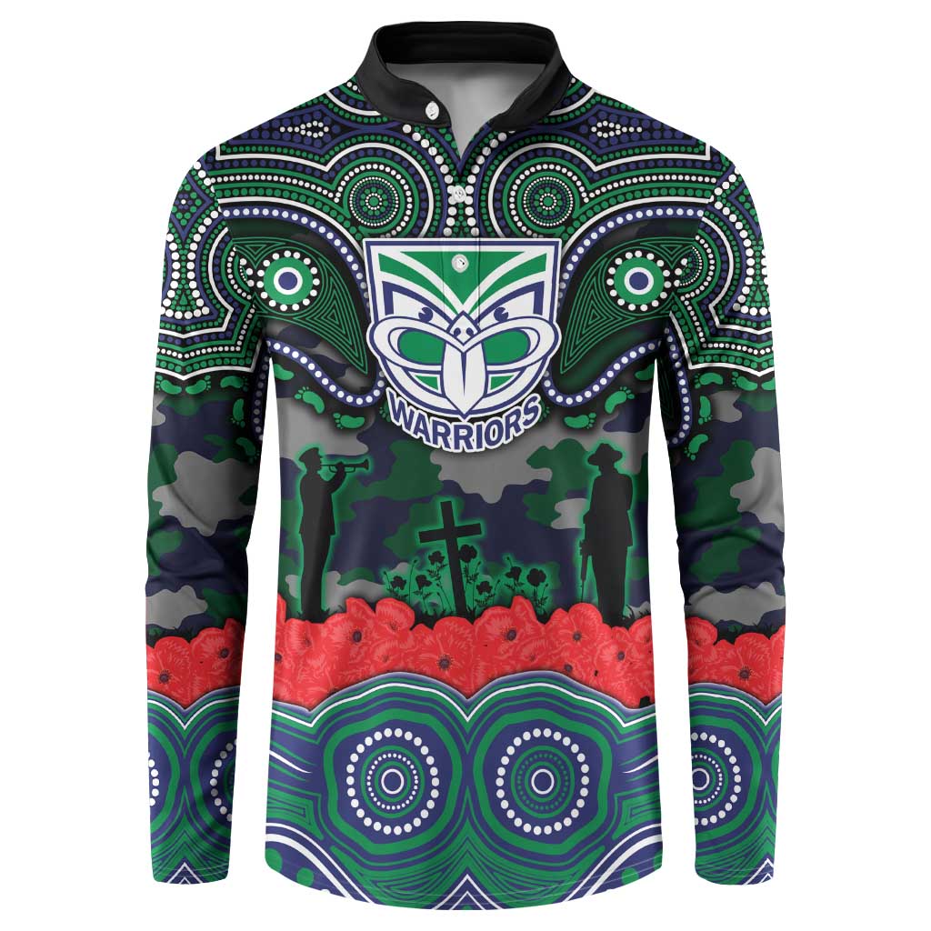 ANZAC Day New Zealand Warriors Button Sweatshirt Military Memorial Aboriginal Indigenous Art