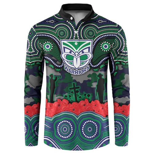 ANZAC Day New Zealand Warriors Button Sweatshirt Military Memorial Aboriginal Indigenous Art