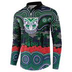 ANZAC Day New Zealand Warriors Button Sweatshirt Military Memorial Aboriginal Indigenous Art