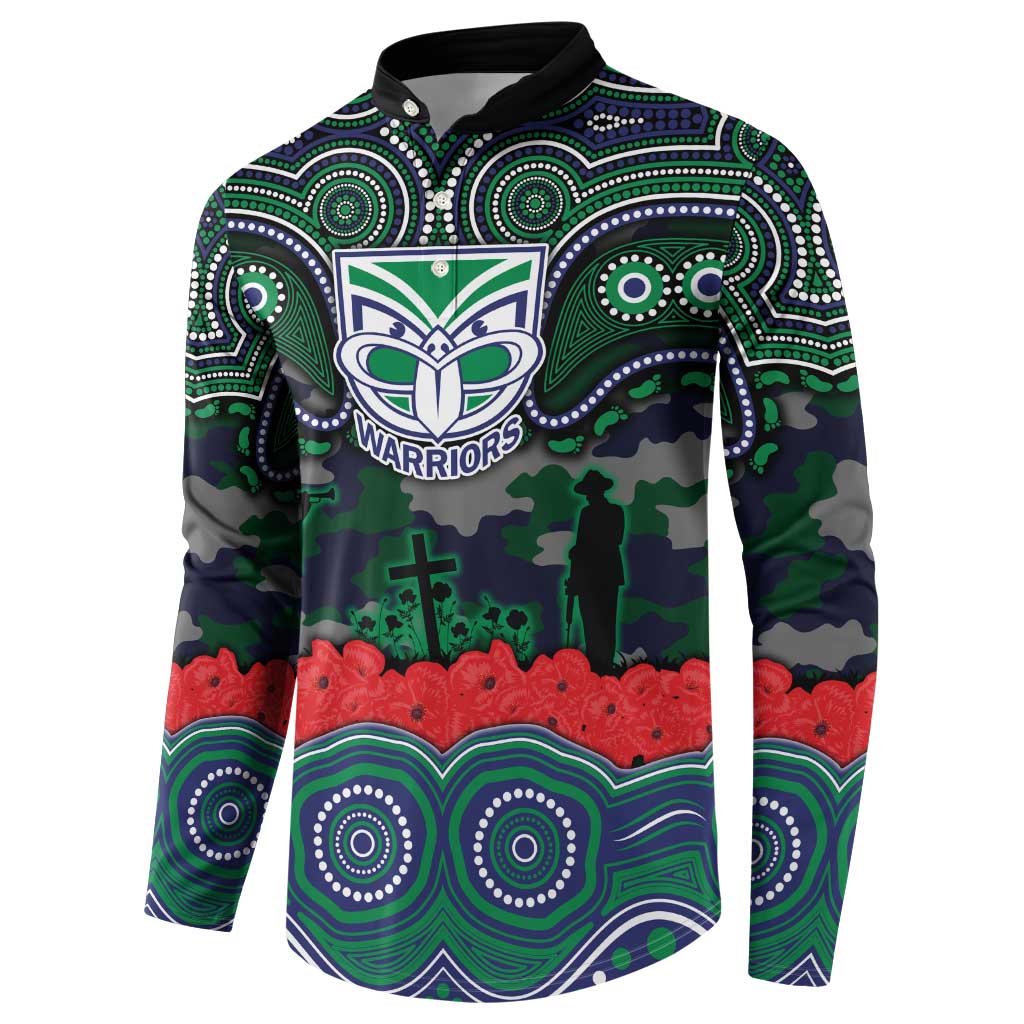 ANZAC Day New Zealand Warriors Button Sweatshirt Military Memorial Aboriginal Indigenous Art