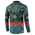 ANZAC Day New Zealand Warriors Button Sweatshirt Military Memorial Aboriginal Indigenous Art