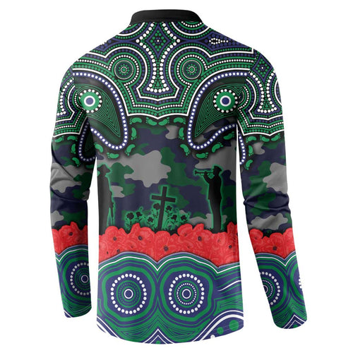 ANZAC Day New Zealand Warriors Button Sweatshirt Military Memorial Aboriginal Indigenous Art