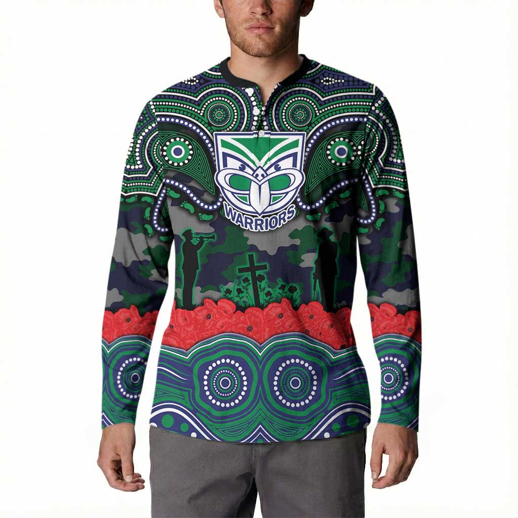 ANZAC Day New Zealand Warriors Button Sweatshirt Military Memorial Aboriginal Indigenous Art