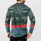 ANZAC Day New Zealand Warriors Button Sweatshirt Military Memorial Aboriginal Indigenous Art