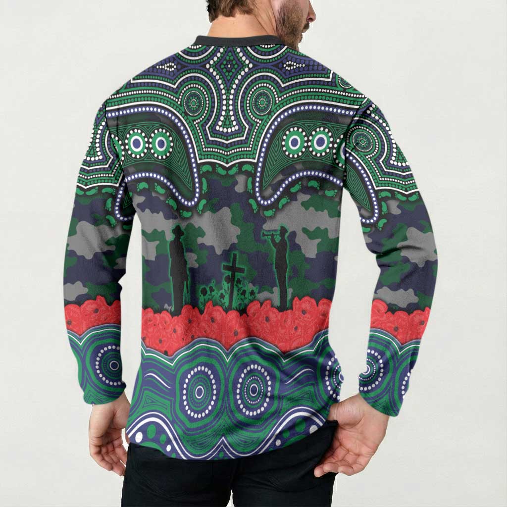 ANZAC Day New Zealand Warriors Button Sweatshirt Military Memorial Aboriginal Indigenous Art