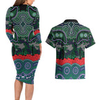 ANZAC Day New Zealand Warriors Couples Matching Long Sleeve Bodycon Dress and Hawaiian Shirt Military Memorial Aboriginal Indigenous Art