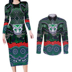ANZAC Day New Zealand Warriors Couples Matching Long Sleeve Bodycon Dress and Long Sleeve Button Shirt Military Memorial Aboriginal Indigenous Art
