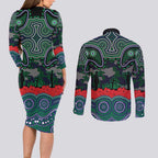 ANZAC Day New Zealand Warriors Couples Matching Long Sleeve Bodycon Dress and Long Sleeve Button Shirt Military Memorial Aboriginal Indigenous Art
