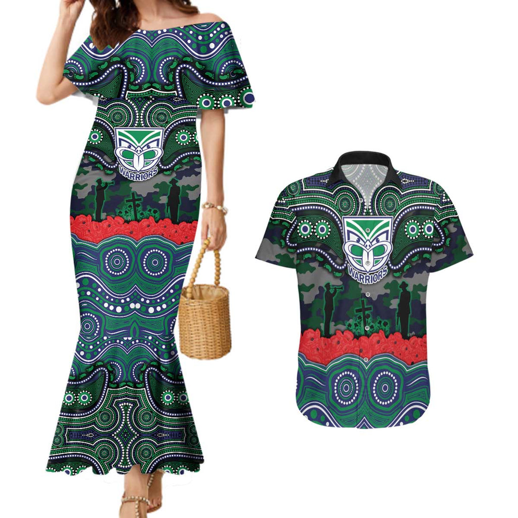 ANZAC Day New Zealand Warriors Couples Matching Mermaid Dress and Hawaiian Shirt Military Memorial Aboriginal Indigenous Art