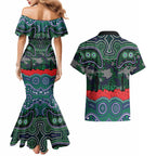 ANZAC Day New Zealand Warriors Couples Matching Mermaid Dress and Hawaiian Shirt Military Memorial Aboriginal Indigenous Art