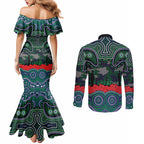 ANZAC Day New Zealand Warriors Couples Matching Mermaid Dress and Long Sleeve Button Shirt Military Memorial Aboriginal Indigenous Art