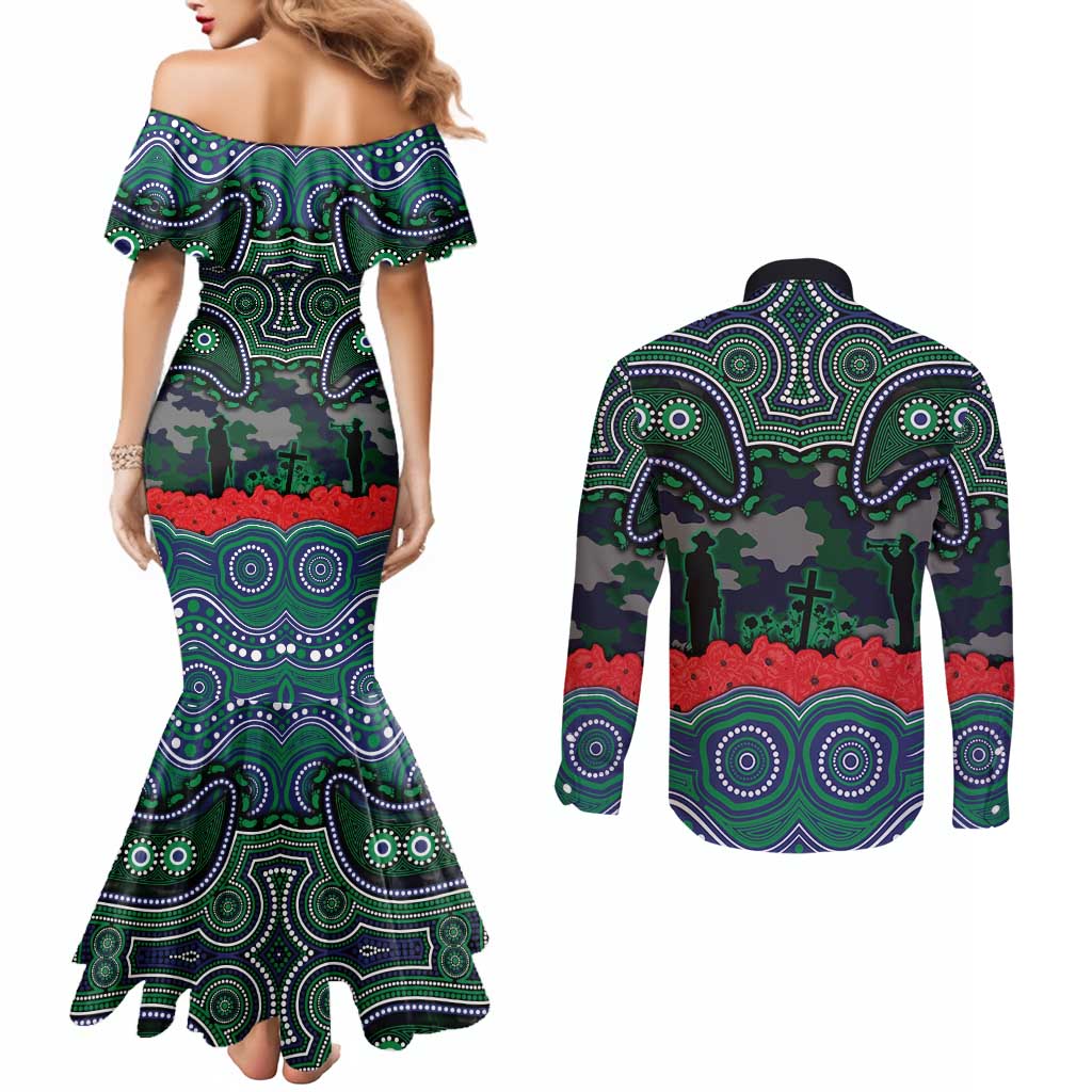 ANZAC Day New Zealand Warriors Couples Matching Mermaid Dress and Long Sleeve Button Shirt Military Memorial Aboriginal Indigenous Art
